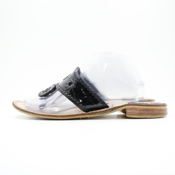Jack Rogers Jacks Black Patent Leather Flat Thong Sandals - 10 - Picture 1 of 7